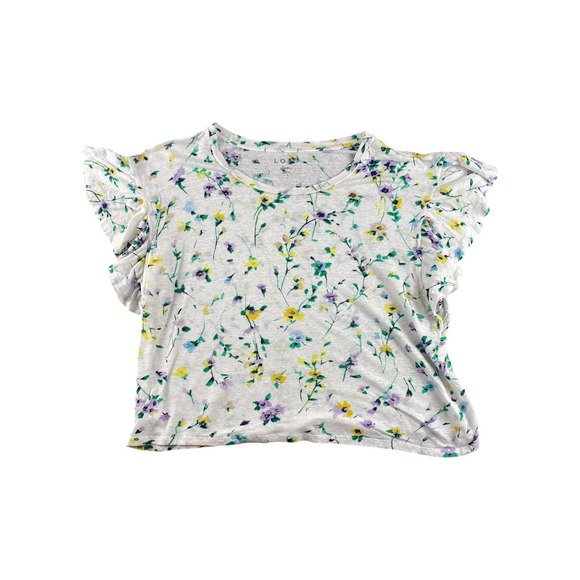 LOFT Tops - LOFT Linen Blend Floral Flutter Sleeve T Shirt Women's Size L